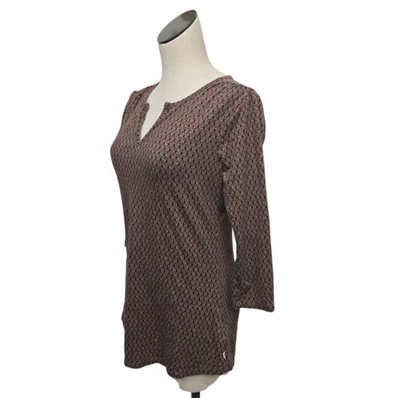 Toad‎ & Co Tamaya Dos Tunic Size Small Brown Geometric Split V-neck 3/4 Sleeve - Picture 8 of 9